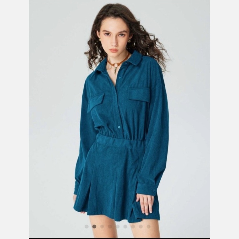 Cider Corduroy Button Up Long Sleeve Mini Dress
